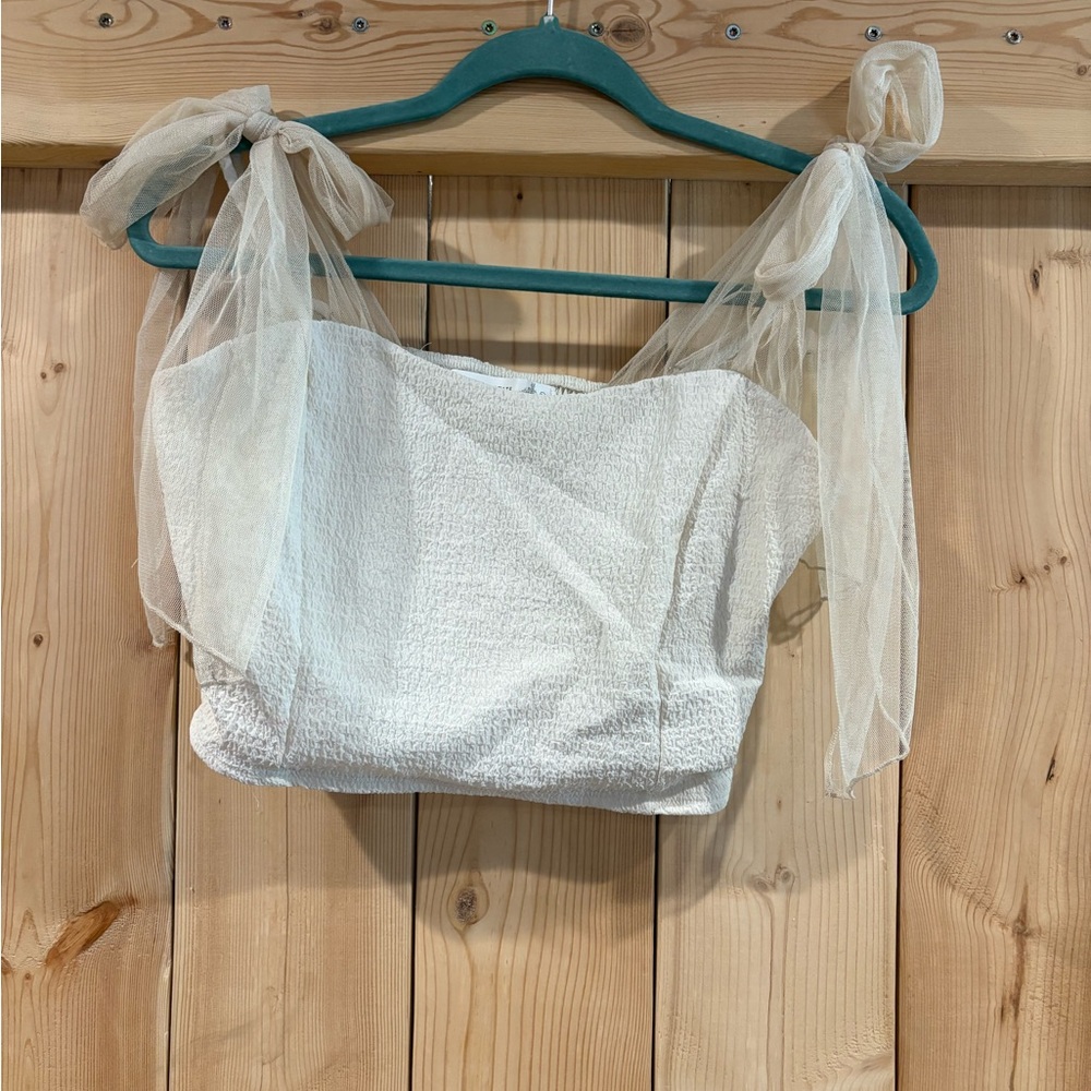 Elegant White Sheer Bow Sleeve Top